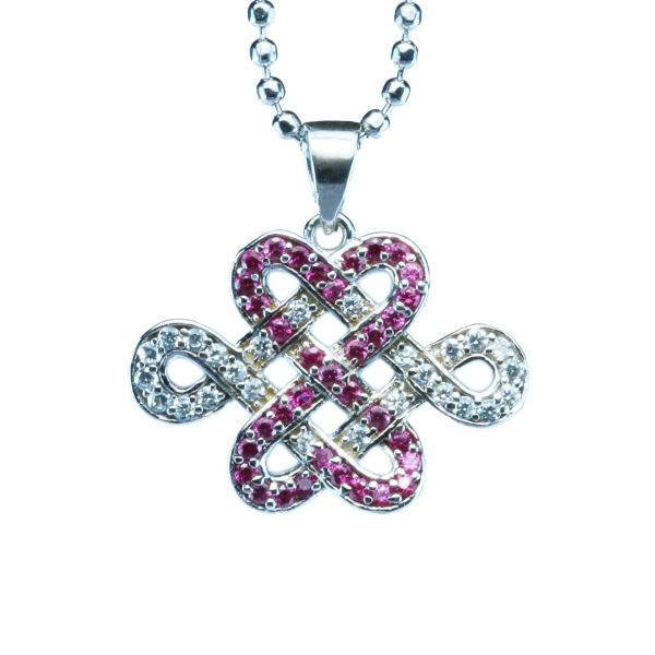 Crystal Mystic Knot Pendant (Premium) Pink Horizontal