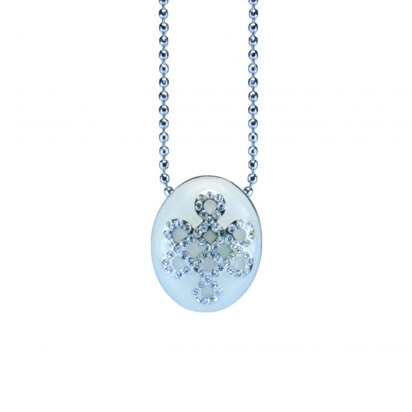 Enamel Crystal Mystic Knot Pendant (Pearly White)