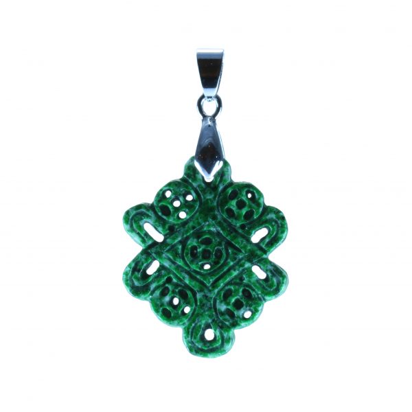 Exquisite Dark Green Jade Mystic Knot Pendant