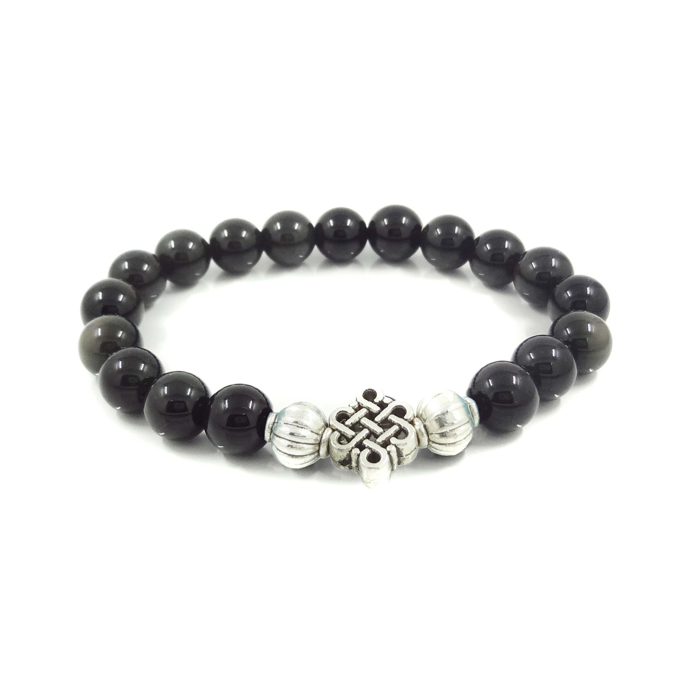 Black Obsidian Bracelet with Mystic Knot - 8Treasures