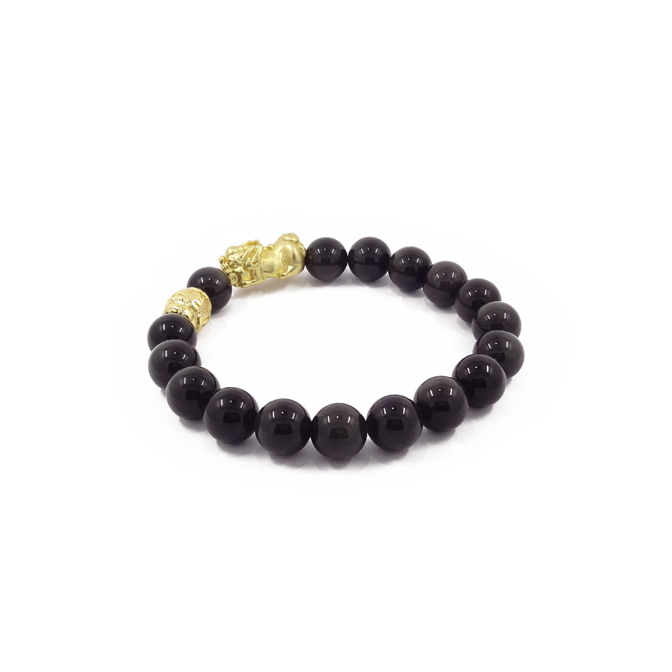 Black Obsidian Wealth Pixiu with Coin (18K Gold Plated) Bracelet ...